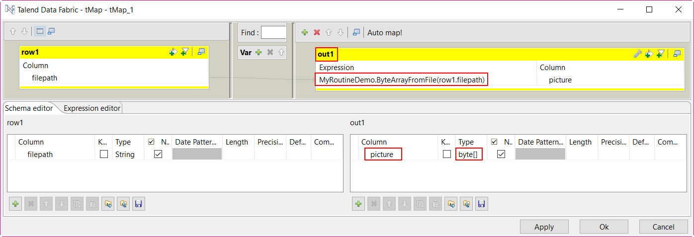 Capture d'écran de la vue Schema editor (Éditeur de schéma).