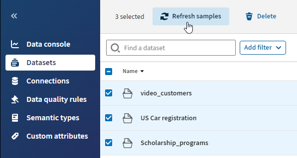 Emplacement du bouton Refresh samples (Actualiser les échantillons).