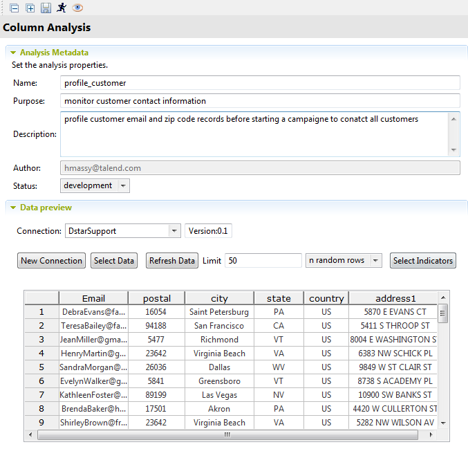 Vue d'ensemble de la section Data preview (Aperçu des données).