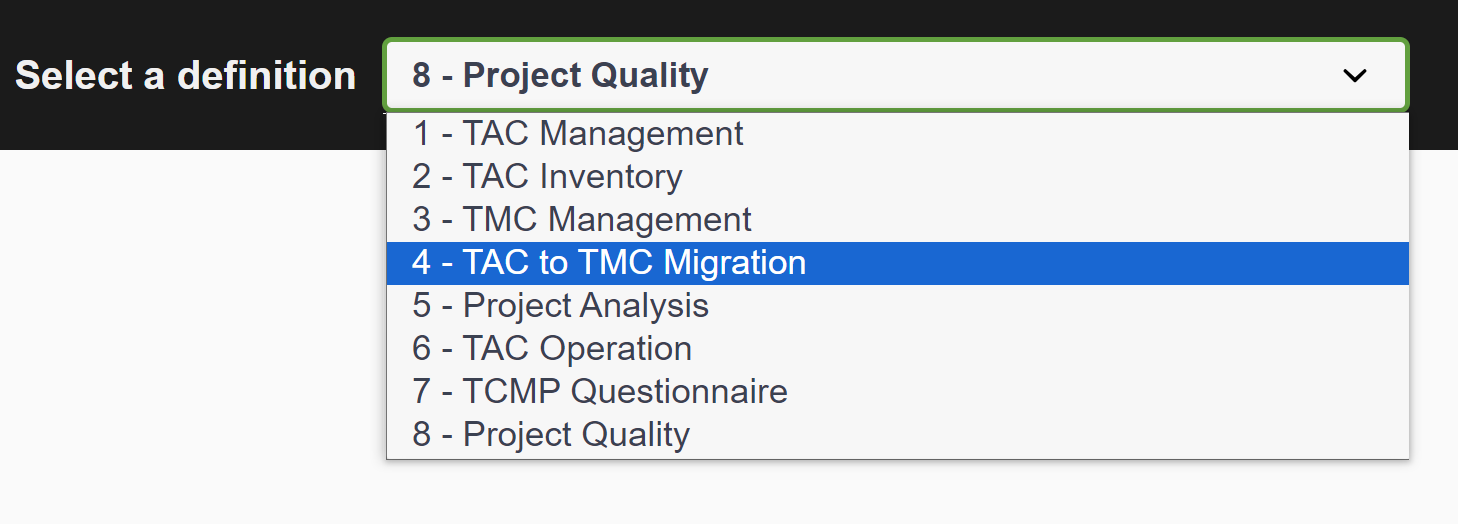 Section TAC to TMC (Talend Administration Center vers Talend Management Console) dans la liste des définitions.