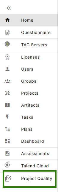 Élément de menu Project Quality (Qualité des projets).