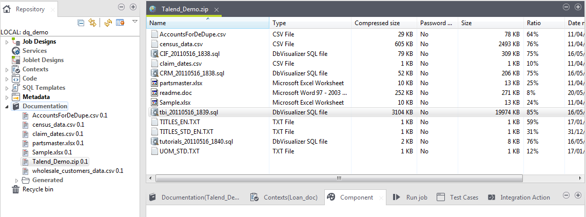 Nœud de la documentation dans la perspective Integration.