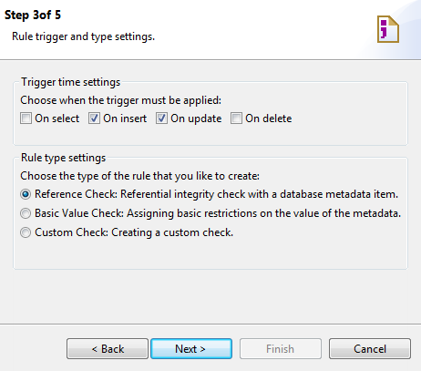 Option Reference Check (Vérification par référence) sélectionnée dans Rule type settings (Paramètres du type de règles).