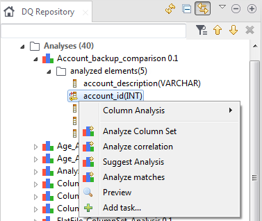 Menu contextuel d'une analyse.