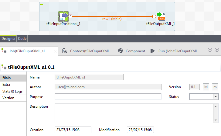 Onglets de configuration du Job.