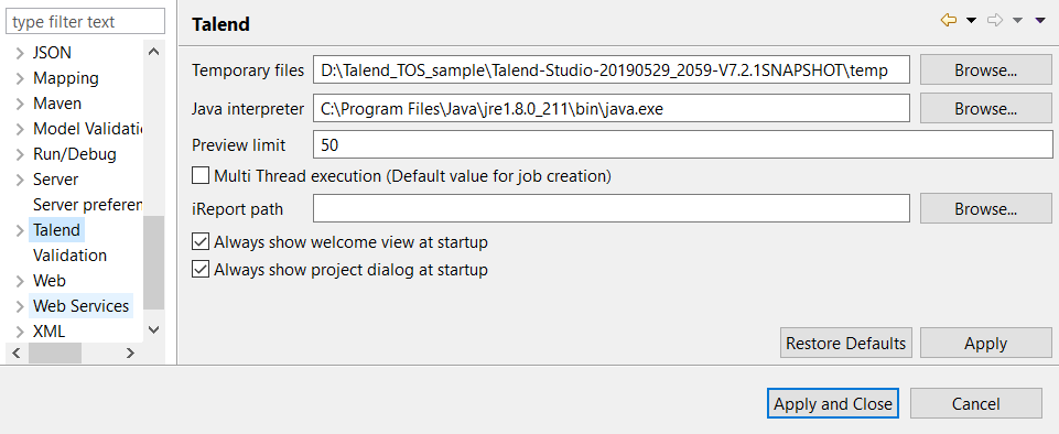 Boîte de dialogue Project Settings (Paramètres du projet).