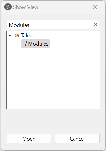 Modules dans la fenêtre Show view (Afficher la vue).