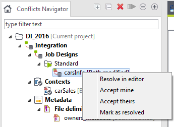 Panneau Conflicts Navigator (Navigateur de conflits).