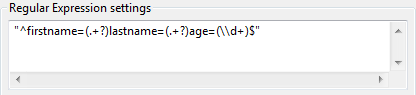 Fenêtre Regular Expression settings (Paramètres des expressions régulières).