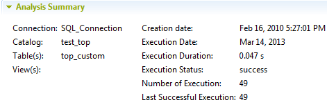 Vue d'ensemble de la section Analysis Summary (Résumé de l'analyse).