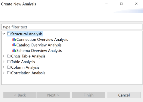 Vue d'ensemble de l'assistant Create New Analysis (Créer une analyse).