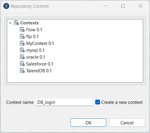 Boîte de dialogue Repository Content (Contenu du référentiel).