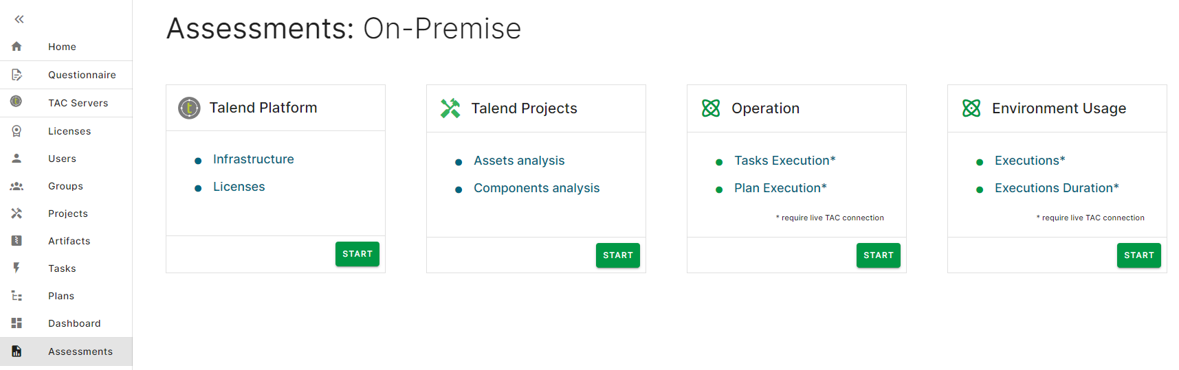 Onglet On-Premises assessment types (Types d'évaluation on-premises)