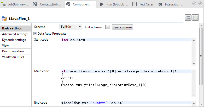 tJavaFlexの[Basic settings] (基本設定)ビュー。