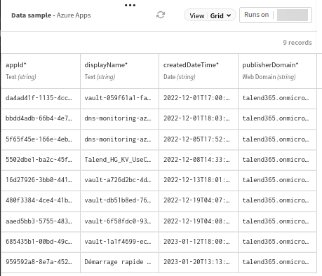 Microsoft Azureアプリデータのサンプル。