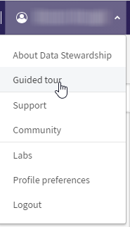 ユーザー名のメニューから選択された[Guided tour ] (ガイド付きツアー)オプション。