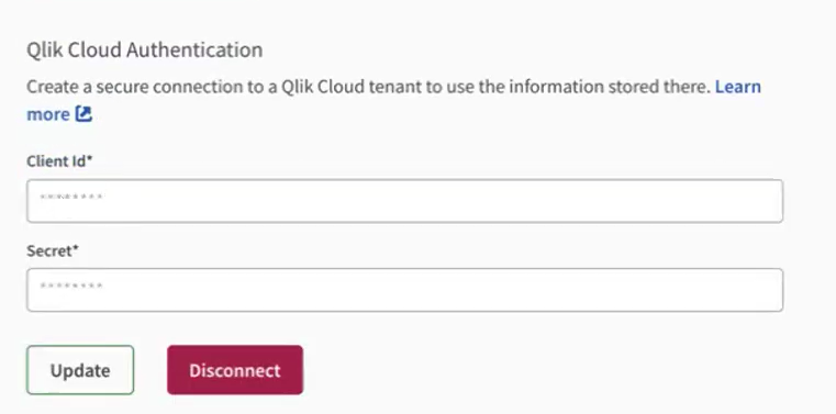 Qlik Cloudテナントへの接続が正しく設定された状態。