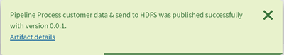 通知バーは、パイプラインが特定のアーティファクトバージョンで正しく公開されたことを示しています。