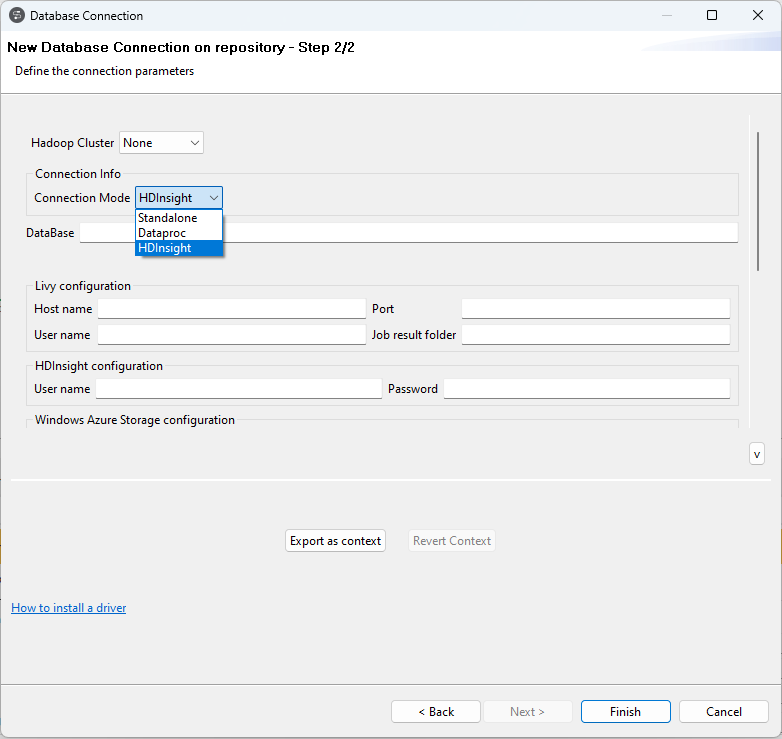 [Hive Database Connection] (Hiveデータベース接続)メタデータウィザード。