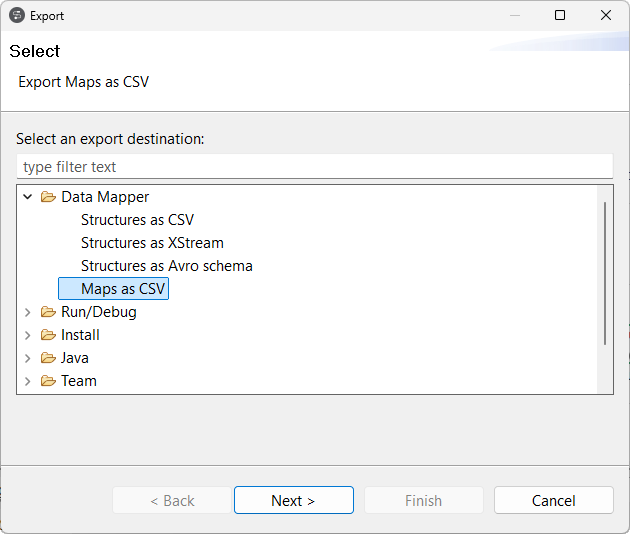 [Export Maps as CSV] (マップをCSVとしてエクスポート)ダイアログボックス。