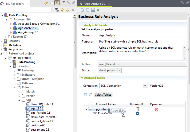 Age_Analysis分析と使用するSQLルールの概要。