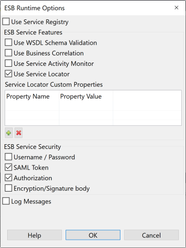 [ESB Runtime Options] (ESB Runtimeオプション)ウィザード。