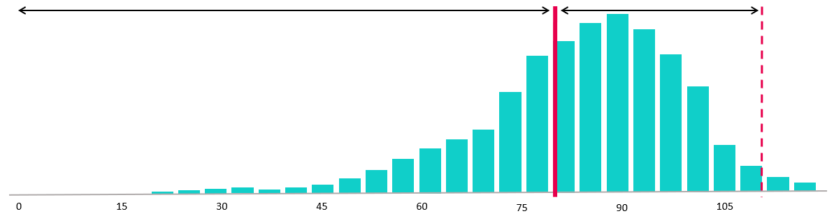 Tahmin noktasının ve ufkun işaretlendiği histogram.